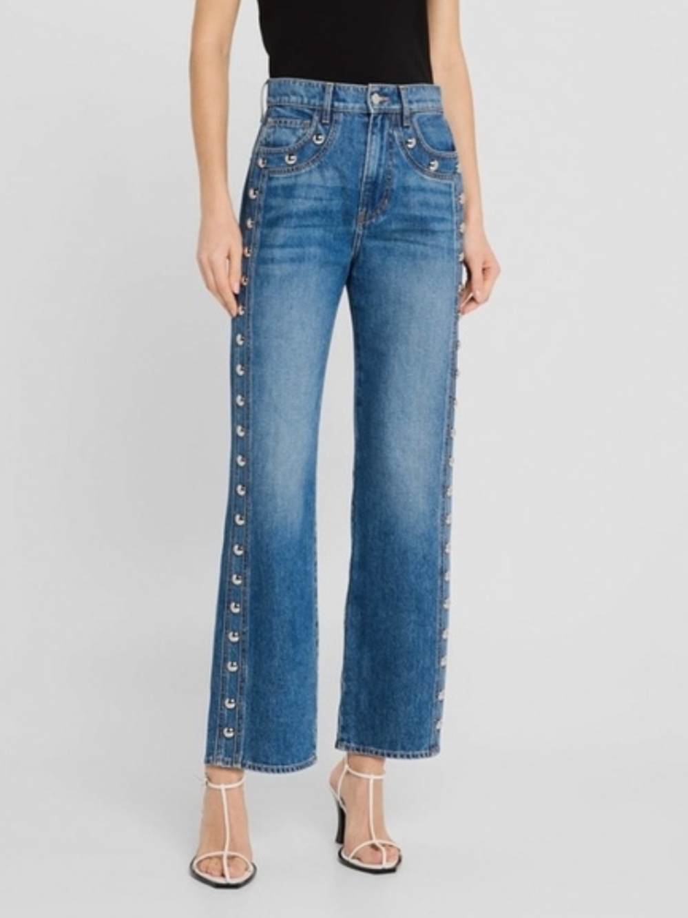 Veronica BeardDylan Studded High-Rise Straight Ankle Jeans